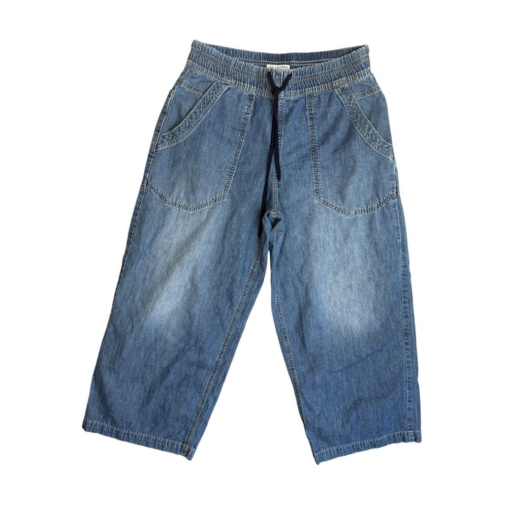 Free People Easy Peasy Pull On Pants Jeans Wide Leg Blue Small